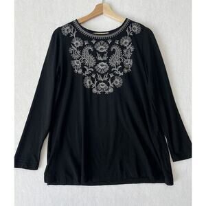 JJill Embroidered Floral Paisley‎ Tunic Small FRONT AND BACK Romantic Boho